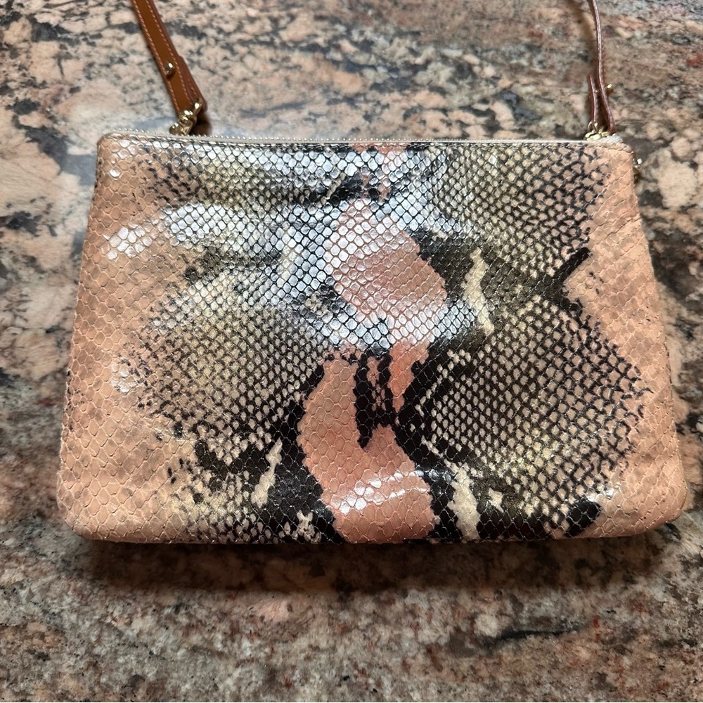 Brahmin Crossbody Perri Bag Snakeskin Rose & Black - Picture 3 of 13